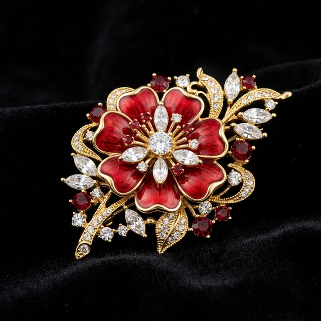 Fortune Red Floral Brooch