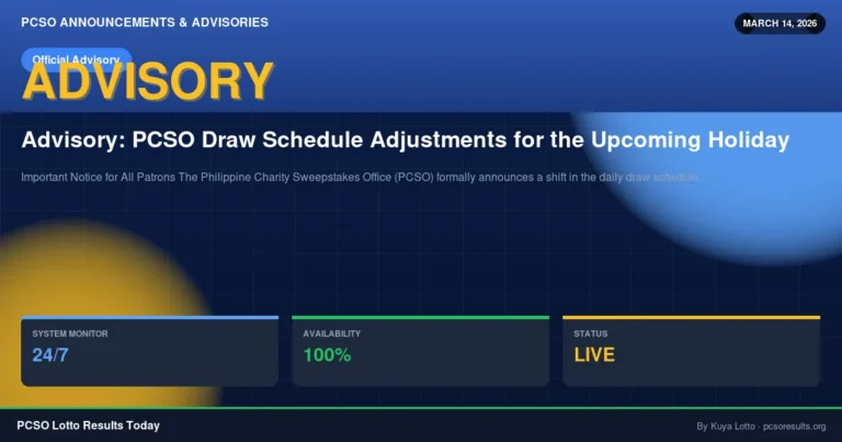 Advisory: PCSO Draw Schedule Adjustments for the Upcoming Holiday — March 14, 2026 — PCSO Lotto Results Today